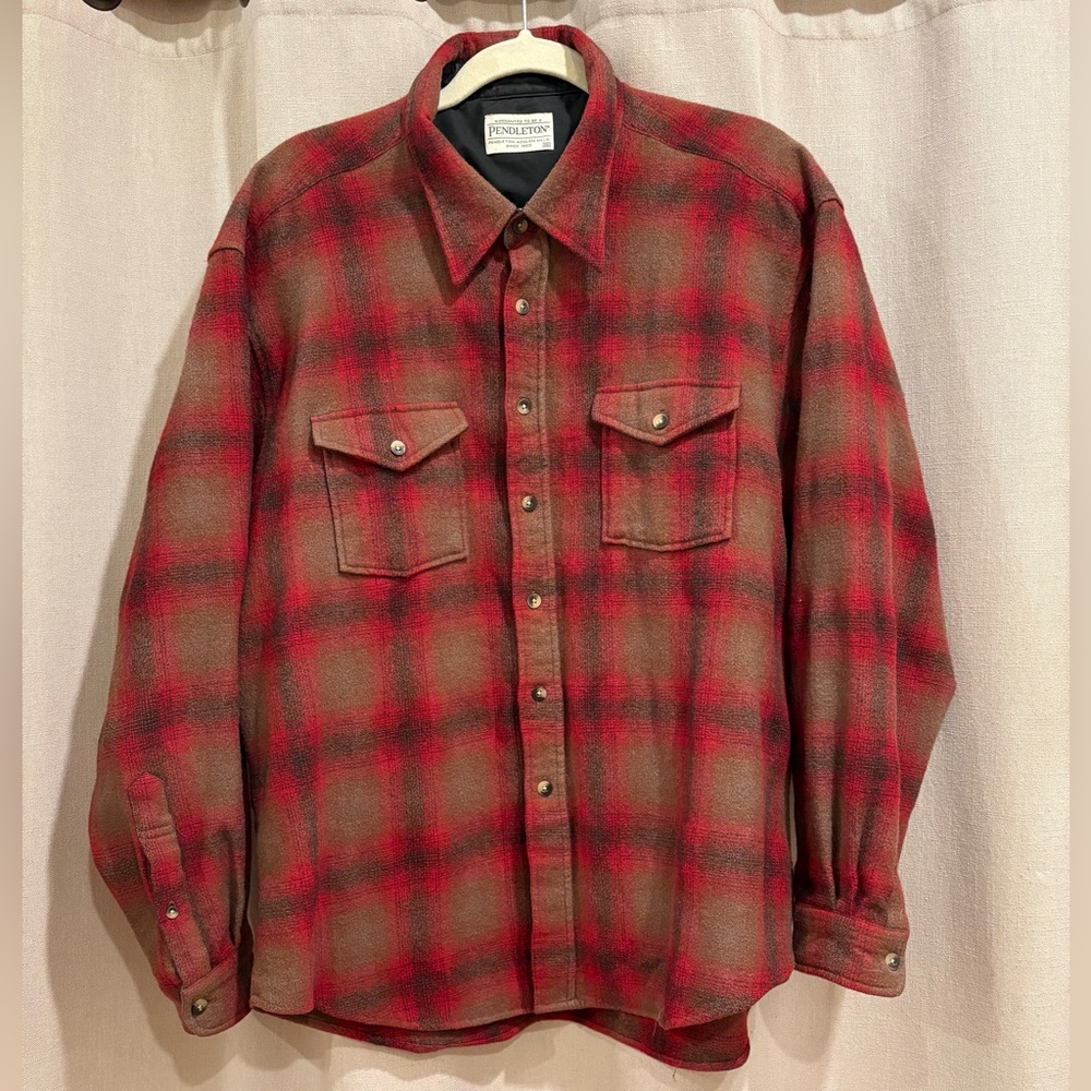 Pendleton Woolen Mills Red and Brown Flannel Button Up